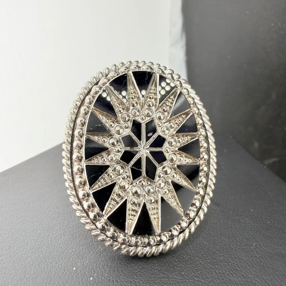 Vintage Yochi Ring Silver Tone Adjustable Glass Starburst Cocktail 10